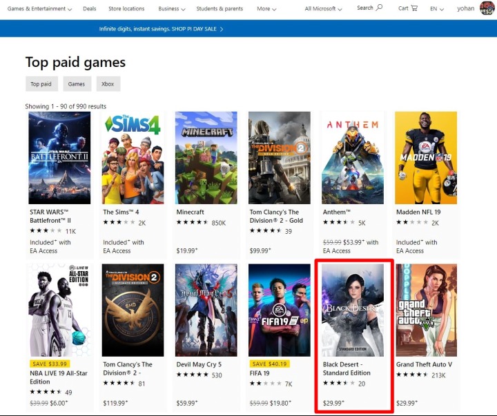 검은사막 엑스박스 버전 마이크로소프트 스토어 Top Paid Games.JPG