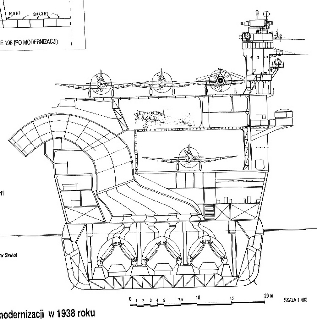 2차 세계대전 일본 항모의 단면도.아카기급 항공모함 이 덕에 엄청난 연기가 나와 안은 찜통 이었는데도 불구하고 창문 이런걸 열 수가 없었으며 난기류가 엄청나게 생겨서 함재기 조종사들 이착함에 상당한 애로사항이 꽃 폈다고함..jpg