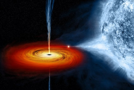 백조자리 X-1이라는 이름을 가진 블랙홀 상상도. 지구로부터 약 6,070 광년 거리에 있다..jpg