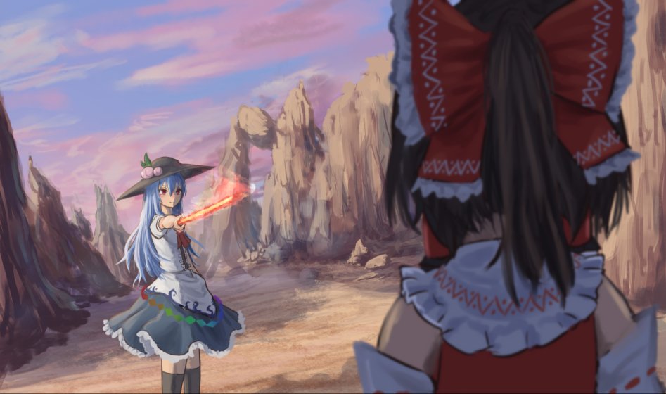 __hakurei_reimu_and_hinanawi_tenshi_touhou_drawn_by_roke_taikodon__18599462d98c31eccf87d32cd081242c.jpg