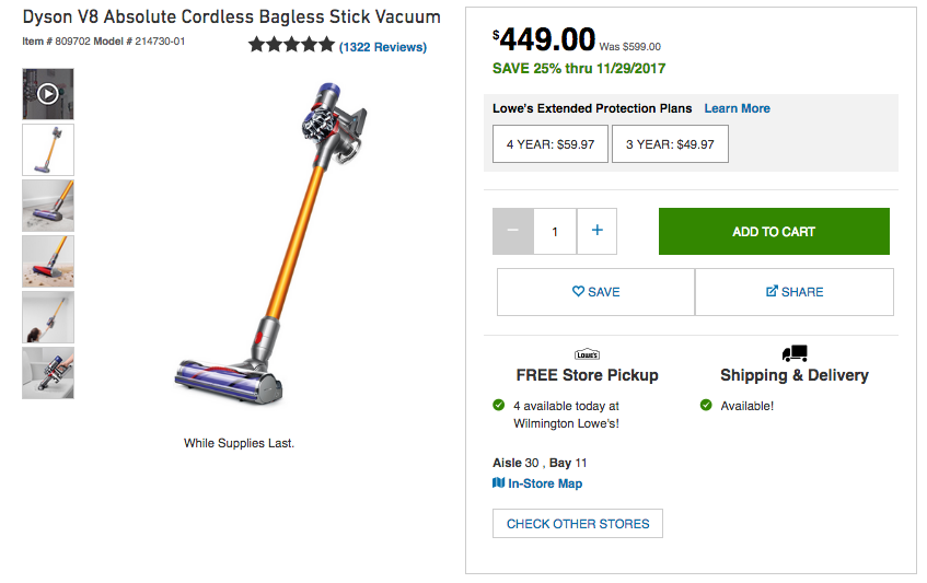 [Lowe's] Dyson V8 Absolute 389 [쿠폰적용,관세 별도] 유저 예판 핫딜 뽐뿌 게시판