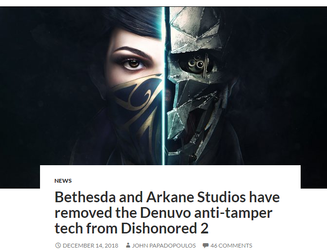 Bethesda and Arkane Studios have removed the Denuvo anti tamper tech from Dishonored 2 DSOGaming The Dark Side Of Gaming.png