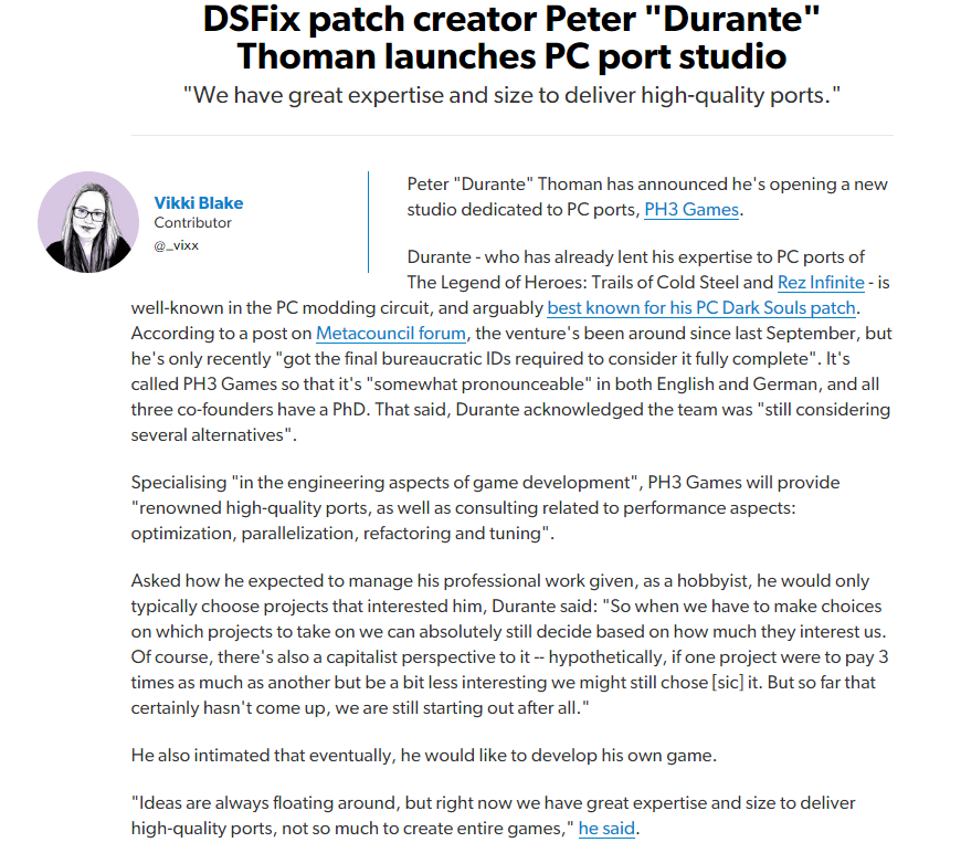 DSFix patch creator Peter Durante Thoman launches PC port studio • Eurogamer net (1).png