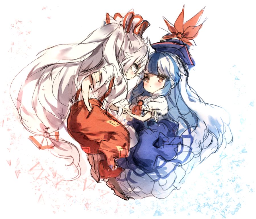 __fujiwara_no_mokou_and_kamishirasawa_keine_touhou_drawn_by_piyokichi__80fb3be475511b9b028ba826cf28f748.jpg