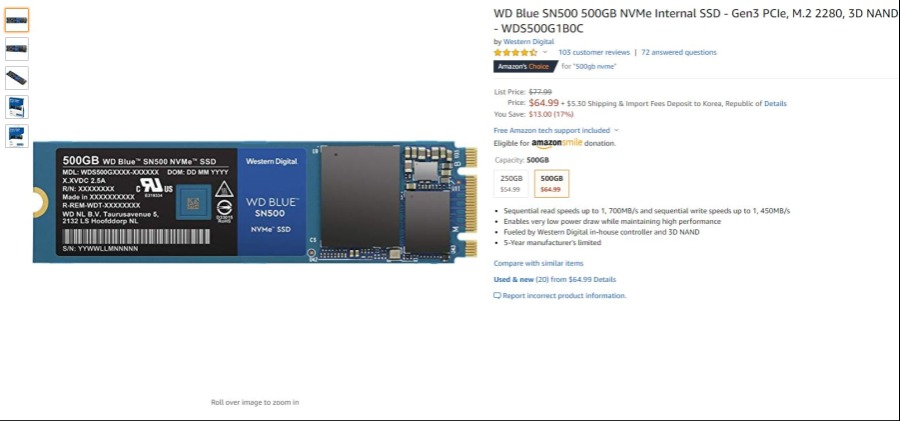 WD Blue SN500 500GB NVMe Internal SSD.JPG