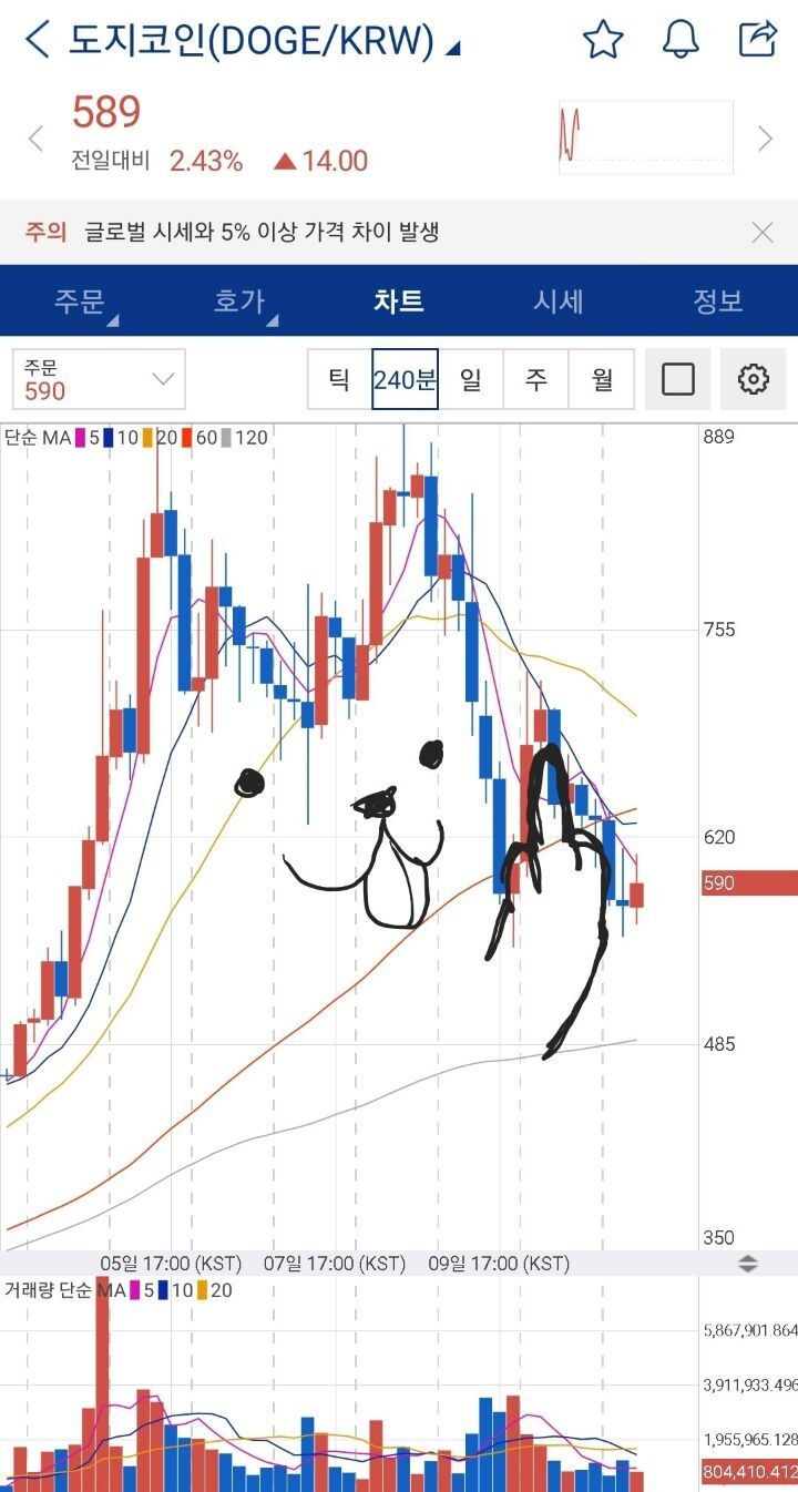 도지코인 차트 그린거 개웃기네ㅋㅋ