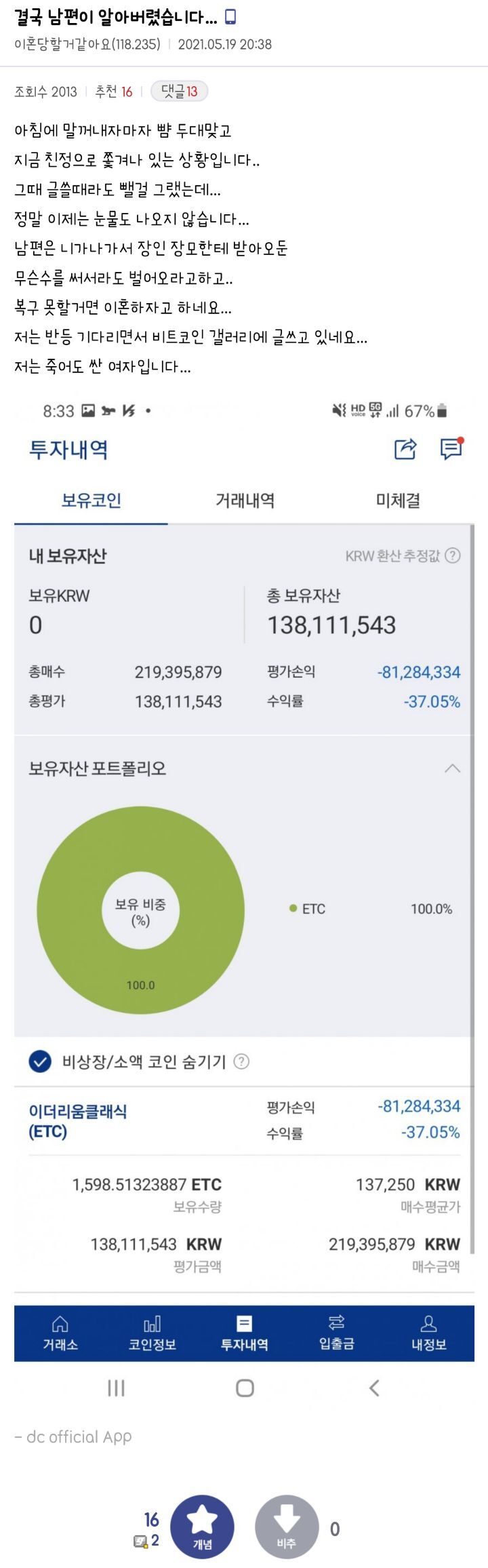 가정파탄 코인충 기승전결jpg