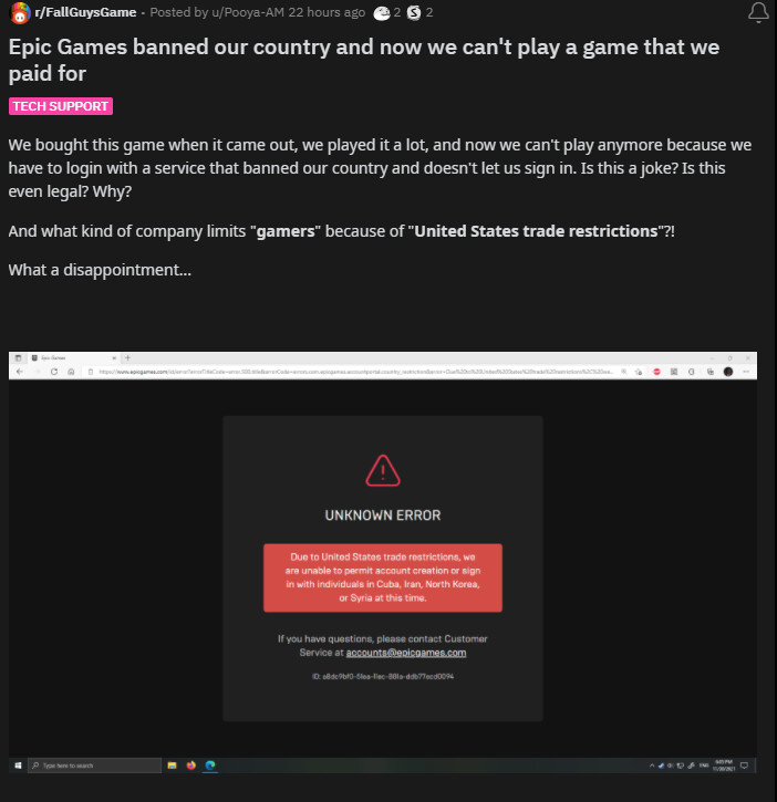 폴 가이즈 에픽 게임즈 연동으로 인해 일부 국가 유저 플레이 불가_1.png