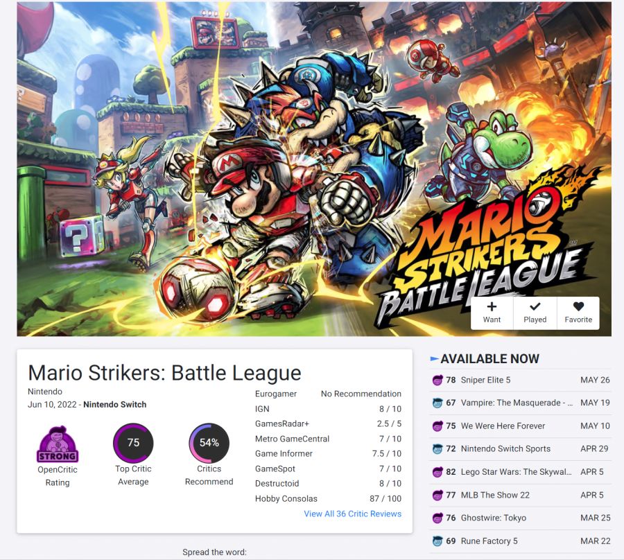 마리오 스트라이커즈 배틀 리그 메타크리틱 & 오픈크리틱 등재 (주요 웹진 리뷰)_2.png