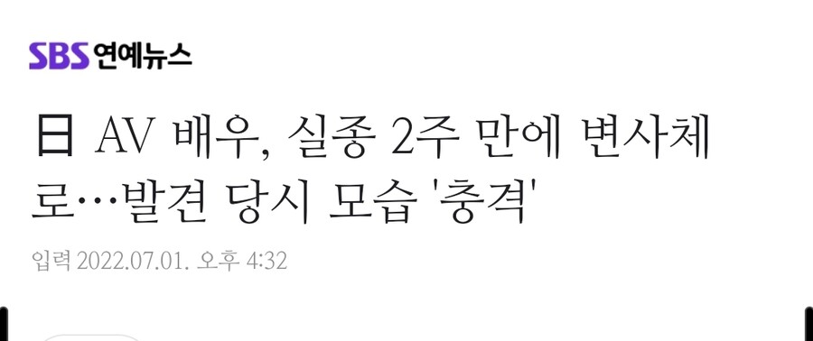 日 AV 배우, 실종 2주 만에 변사체로…발견 당시 모습 '충격'_1.jpg