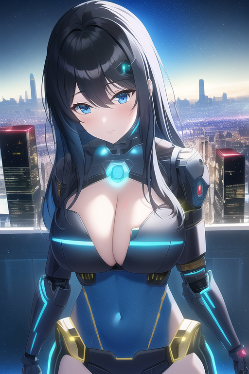 blue archive(style), {light rayer}, ((blue light particles)), 1girl, {detailed}, high resolution illustration, lustrous skin, colorful, blue eyes, black hair, large breast, cyborg, s-1022556051.png