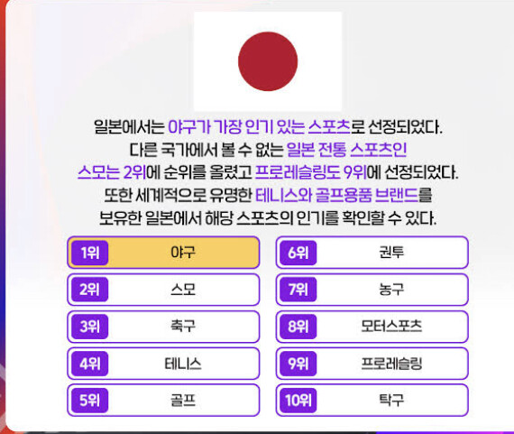 각 나라마다 인기있는 스포츠 순위