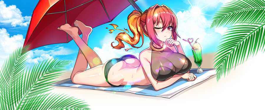 [소드마스터 스토리] 만지지마~ 태워버린다~?♥ 수영복 이프리트 일러스트_1.png