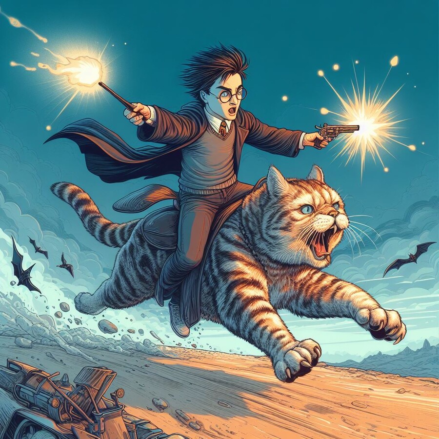 Bing) 고양이를 타고 권총으로 마법을 쓰는 해리포터_2.jpg