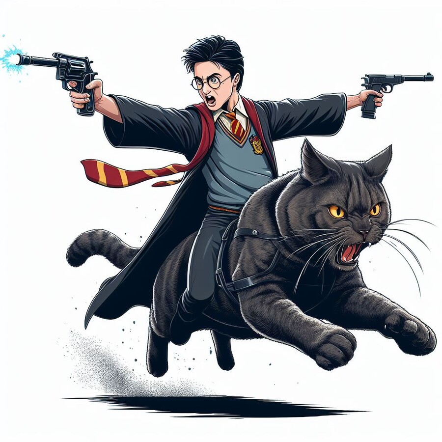 Bing) 고양이를 타고 권총으로 마법을 쓰는 해리포터_3.jpg