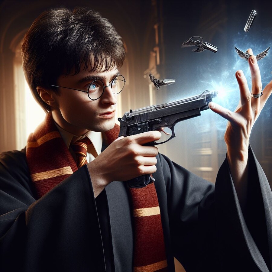 Bing) 고양이를 타고 권총으로 마법을 쓰는 해리포터_4.jpg