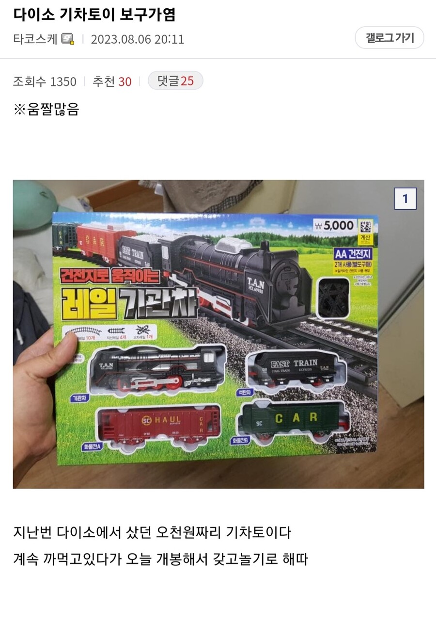 다이소에서 판매하고 있는 5000원 짜리 기차 장난감 수준