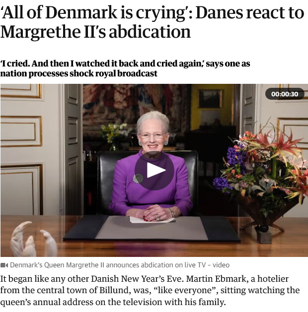 덴마크 마르그레테 여왕, 아들에게 양위 선언._1.png