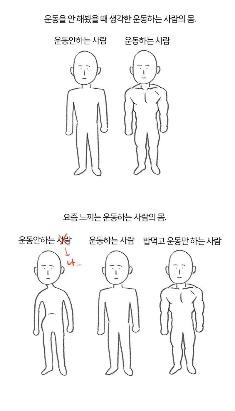 운동안하는 사람몸과 운동하는 사람 몸의 차이점