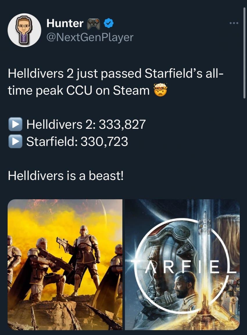 스팀에서 헬다이버즈2가 스타필드의 최고 동접자를 능가_1.jpg