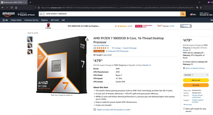 [아마존] AMD RYZEN 7 9800X3D / $479.00_1.png