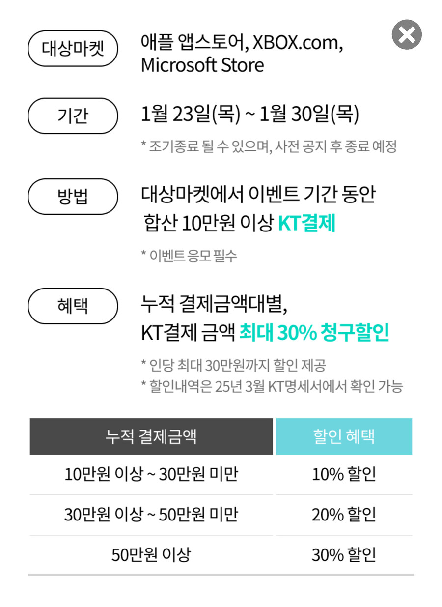 [KT콘텐츠페이] 앱스토어,xbox.com&MS스토어 최대 30% 할인_1.jpg