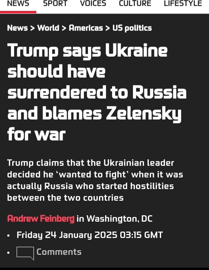 트럼프 "우러전원인은 젤렌스키, 싸우기전에 항복했어야"_1.jpg