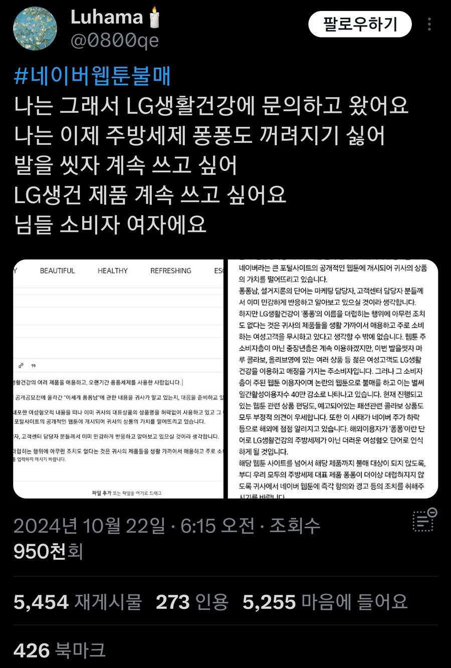 네이버 퐁퐁남 웹툰 사태, LG생건 책임은 없나?_1.jpg