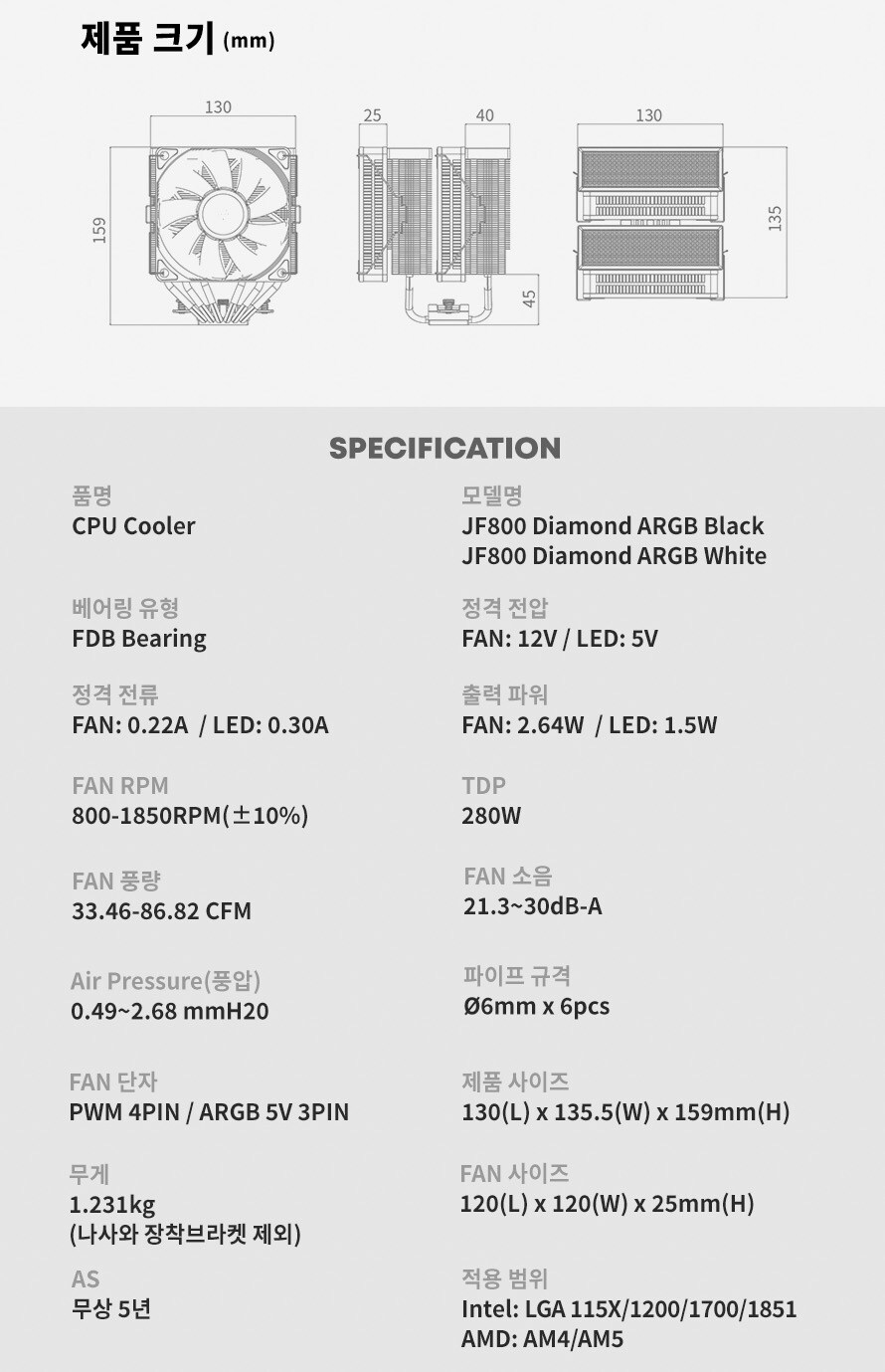 JIUSHARK JF800 Diamond ARGB 화이트 대장 CPU 공랭쿨러_3.jpg
