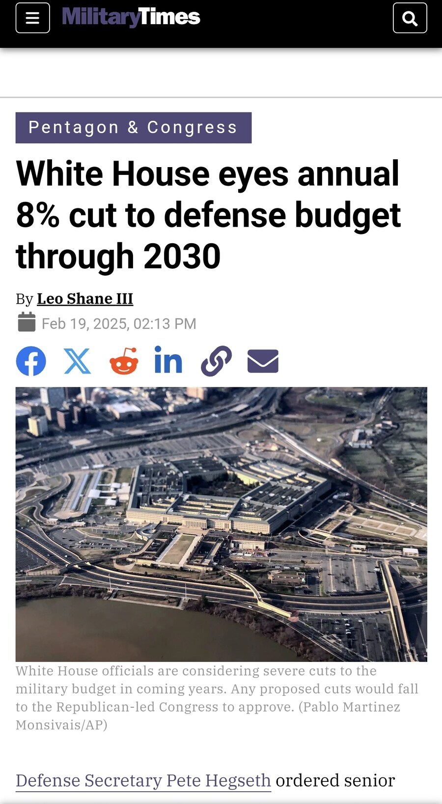 미국 국방부 " 국방비 40% 삭감할것 "_1.jpg