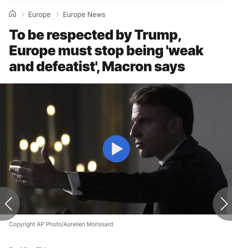 마크롱 " 트럼프가 유럽 멸시하는 이유는 약하기 때문 "_1.jpg