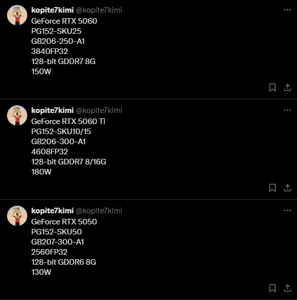 RTX 5060Ti, 5060, 5050 그래픽카드 스펙 유출_1.png