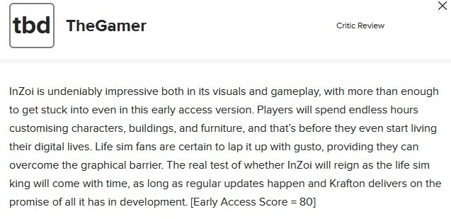 인조이(inZOI) - 메타크리틱 등재 얼리 액세스 리뷰 & 소감_3.jpg