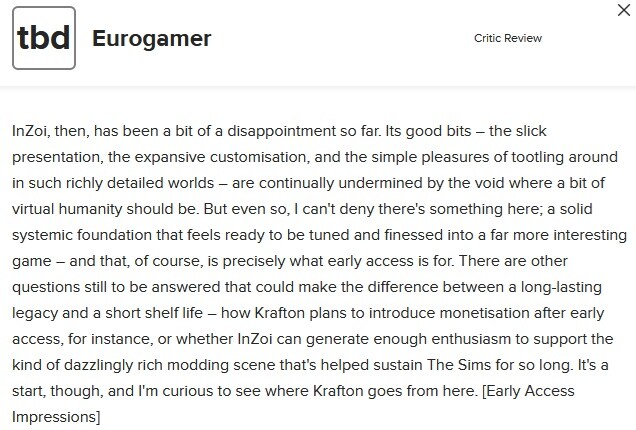 인조이(inZOI) - 메타크리틱 등재 얼리 액세스 리뷰 & 소감_11.jpg