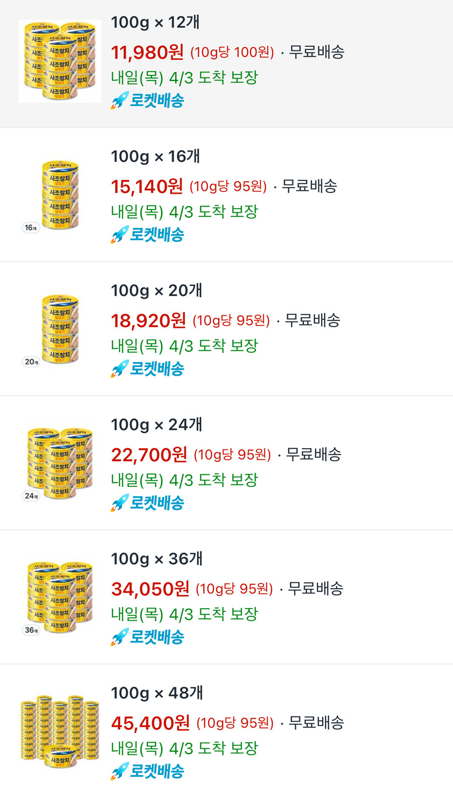 [쿠팡] 사조 살코기 참치 100g 16개 (15,140원/로켓)_2.jpg
