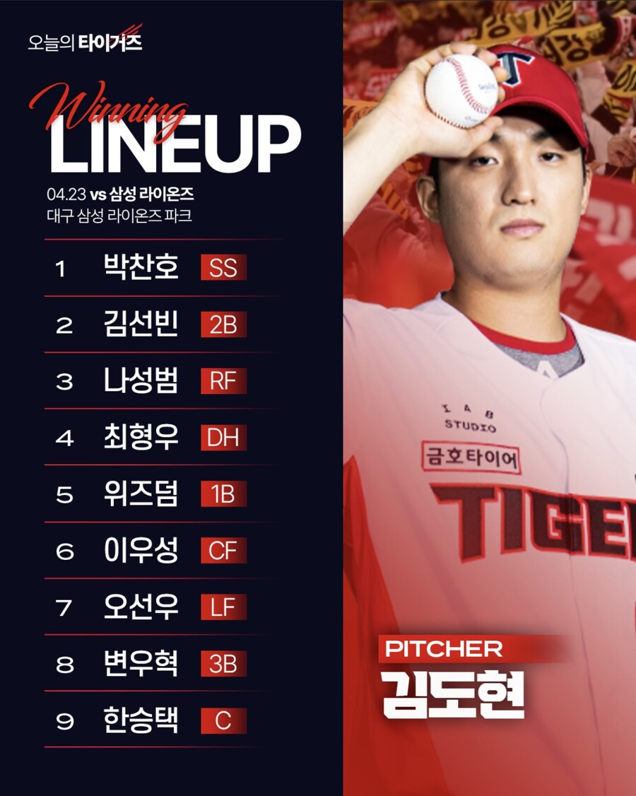 4월 23일 수 기아 vs 삼성 기아 라인업_1.jpg