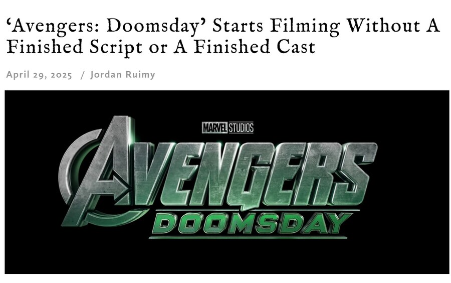 MCU) 영화 [어벤져스 둠스데이] 캐스팅, 각본 완료 안된 상태로 촬영시작