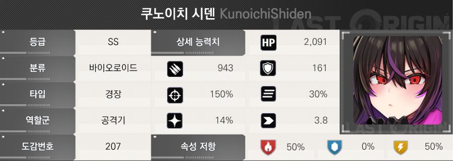 라스트오리진 쿠노이치 시덴 상세 정보 및 스킬 설명_1.png
