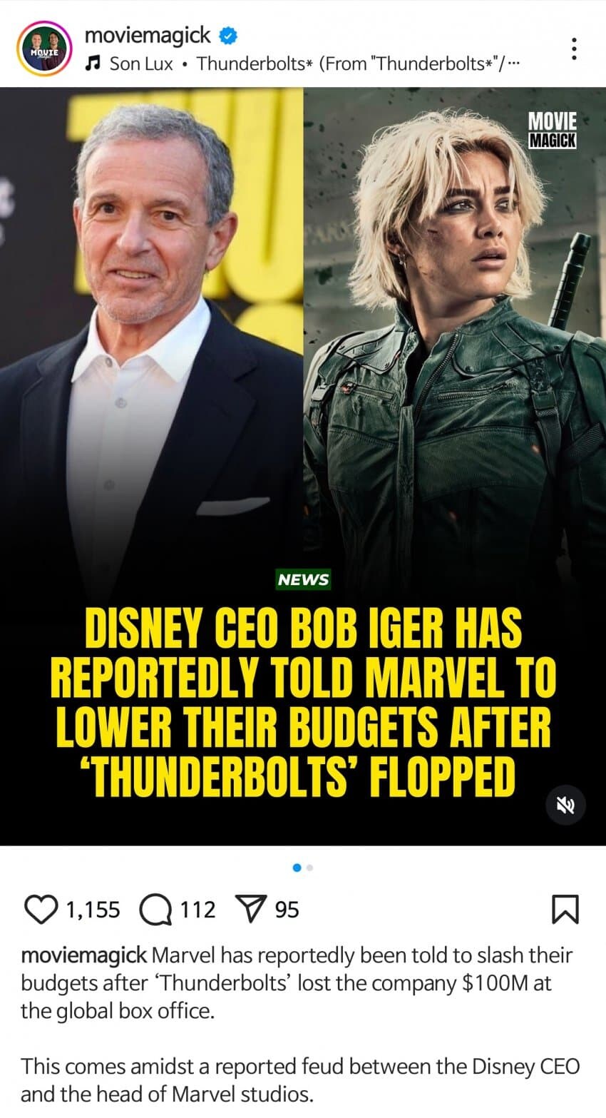 MCU) 썬더볼츠 흥행 실패로 밥 아이거 마블 예산 삭감 단행_1.jpg