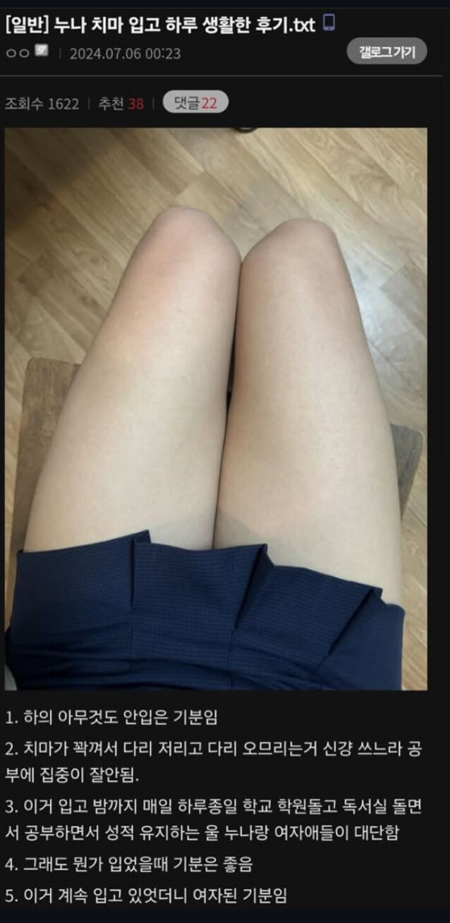 누나 치마 입고 하루 생활한 후기