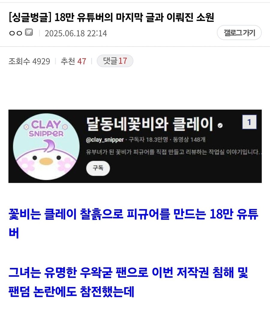 ㅇㅇㄱ) 18만 유튜버의 마지막 글과 이뤄진 소원_1.jpg
