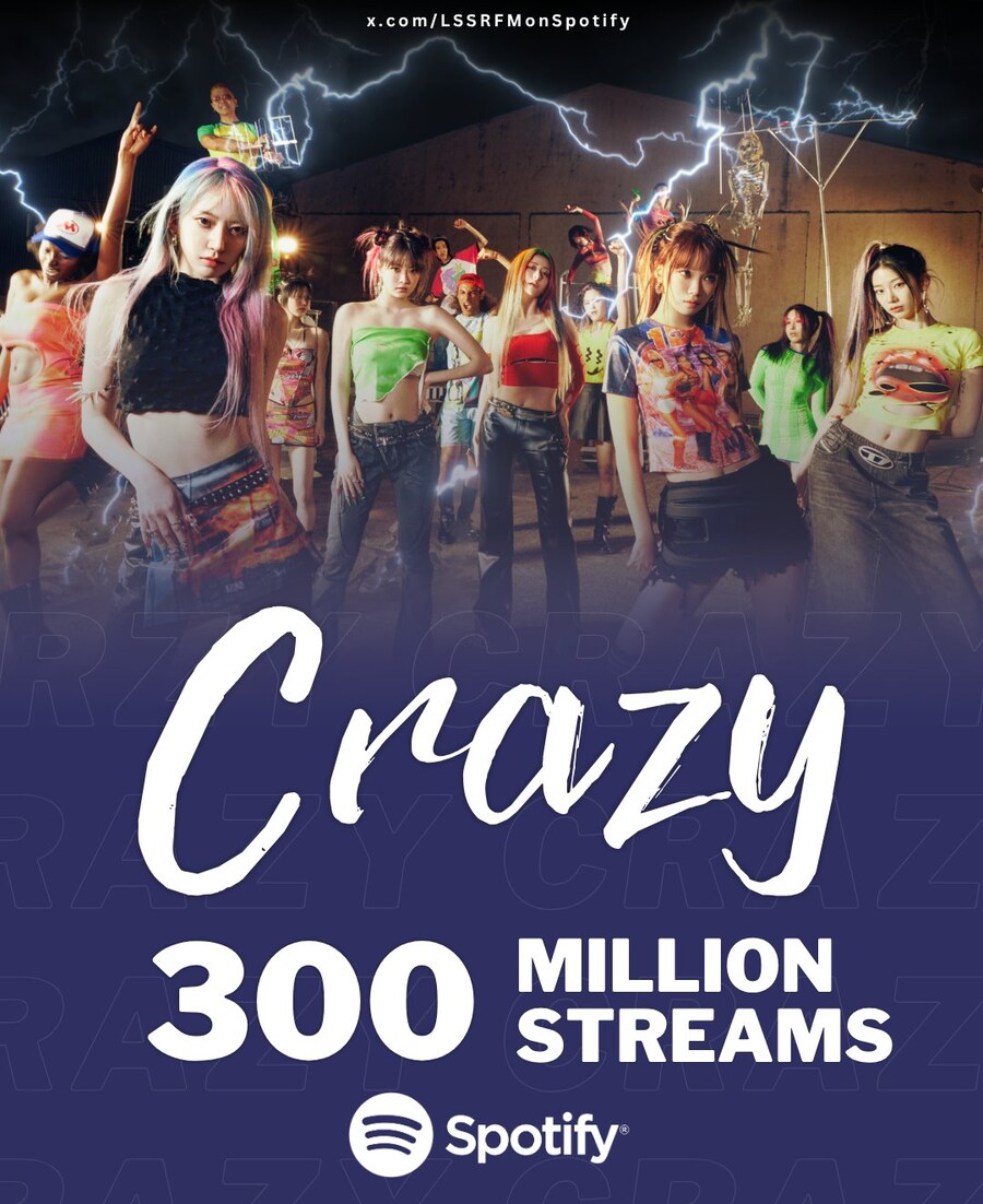 르세라핌 ‘CRAZY’, 스포티파이 재생수 3억회 돌파..통산 3번째(공식)_2.jpg