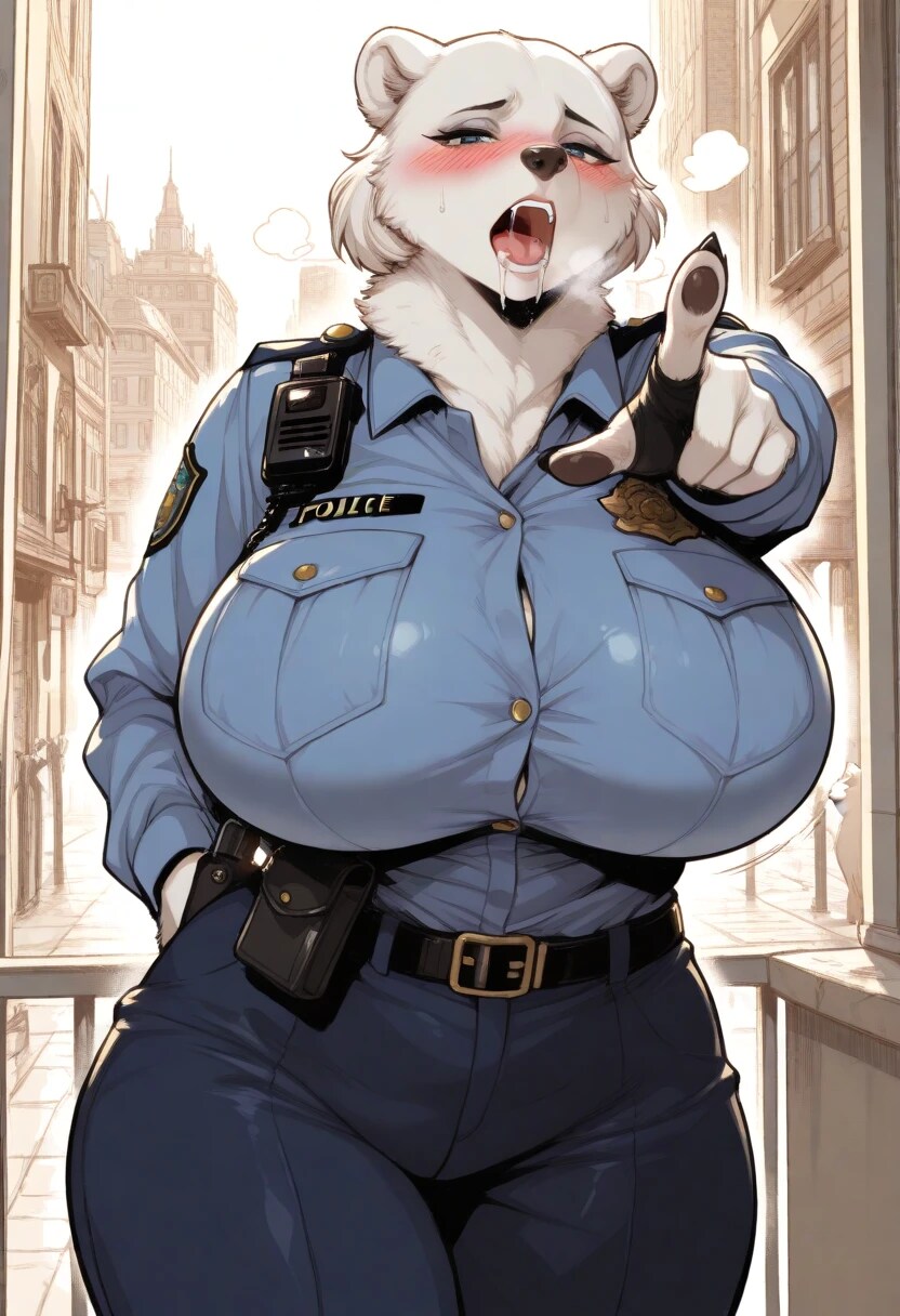 얼굴을 붉히는 ai짤 북극곰 경찰 아줌마_1.png