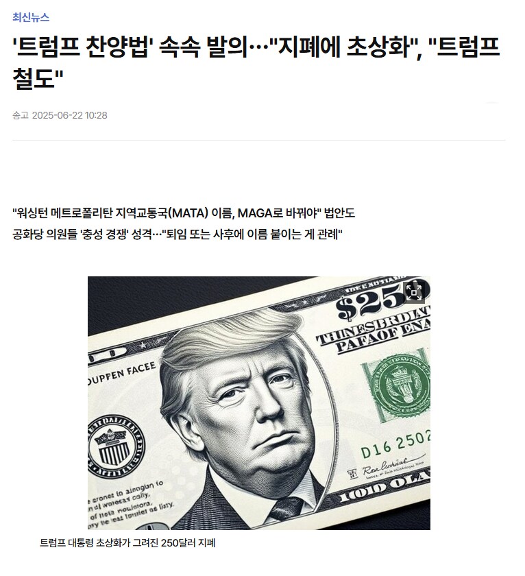 '트럼프 찬양법' 속속 발의…"지폐에 초상화"_1.png
