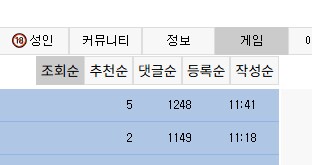 루리웹 베스트 게임 탭만 왜 조회순 정렬이 기본이냐_1.png