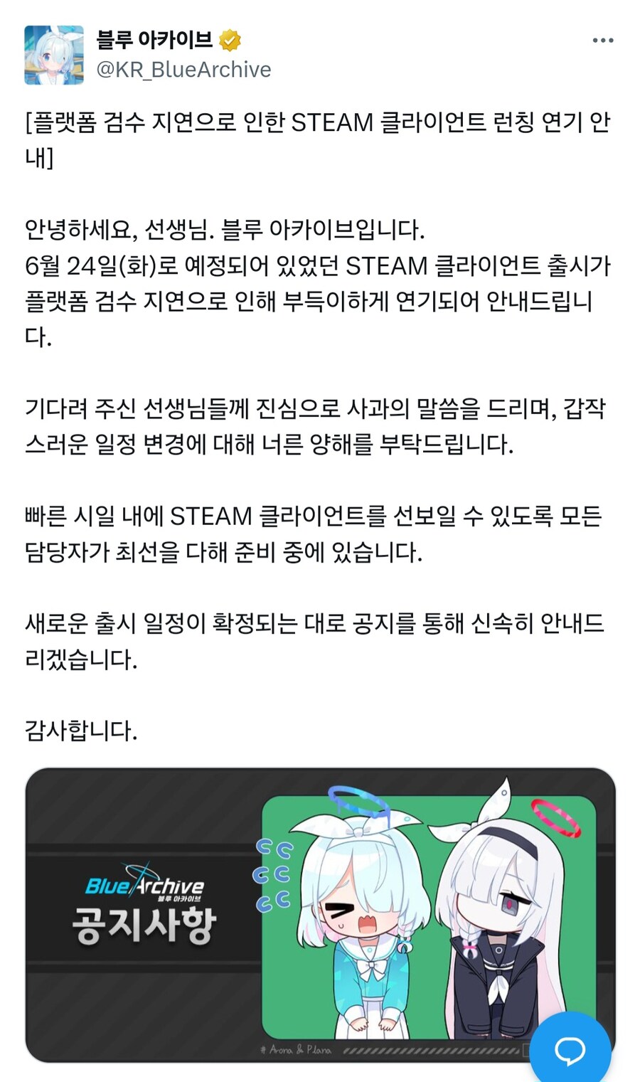 블루아카)스팀 출시 연기_1.jpg