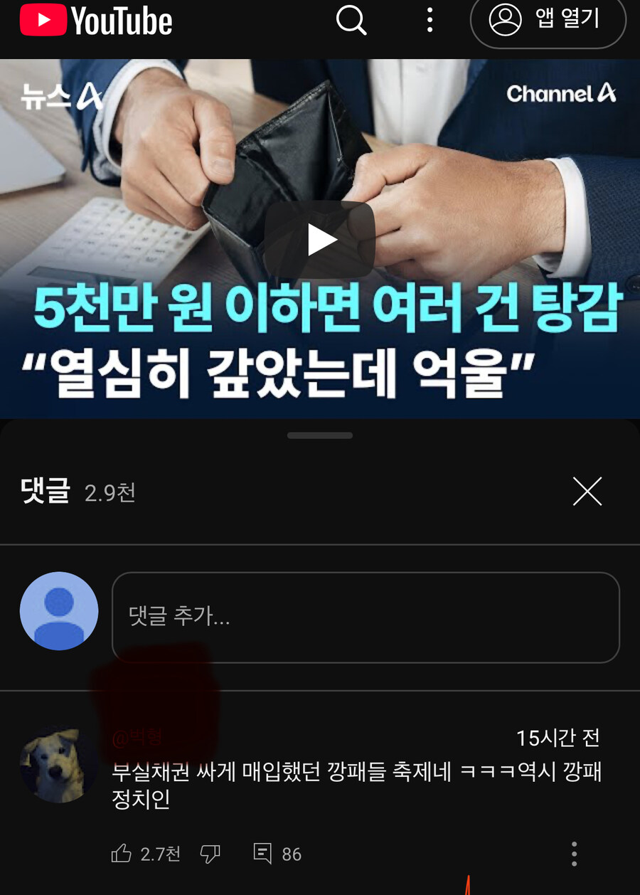 5000 만원 여러껀 탕감 기사 유툽 뎃글(깡패껀 ..)_1.jpg