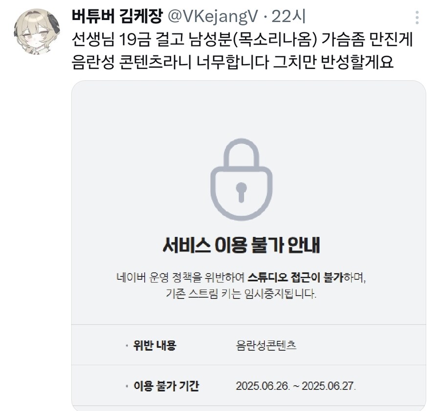 버튜버)치지직에서 이틀 정지당한 여중생 버튜버_1.jpg
