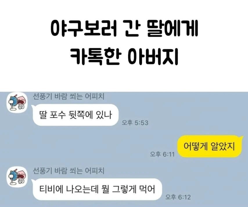 야구 보러 간 딸에게 카톡한 아버지ㅋㅋㅋ_1.jpg