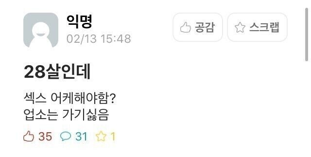 “28살인데 ㅅㅅ하고 싶어... 업소 말고"_1.jpg